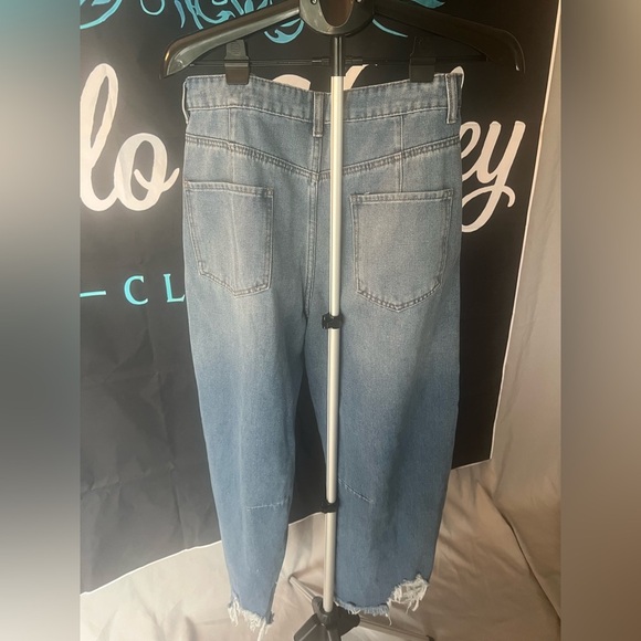 Blue Flare Wide Leg Jeans with Distressed Hem - Picture 13 of 13